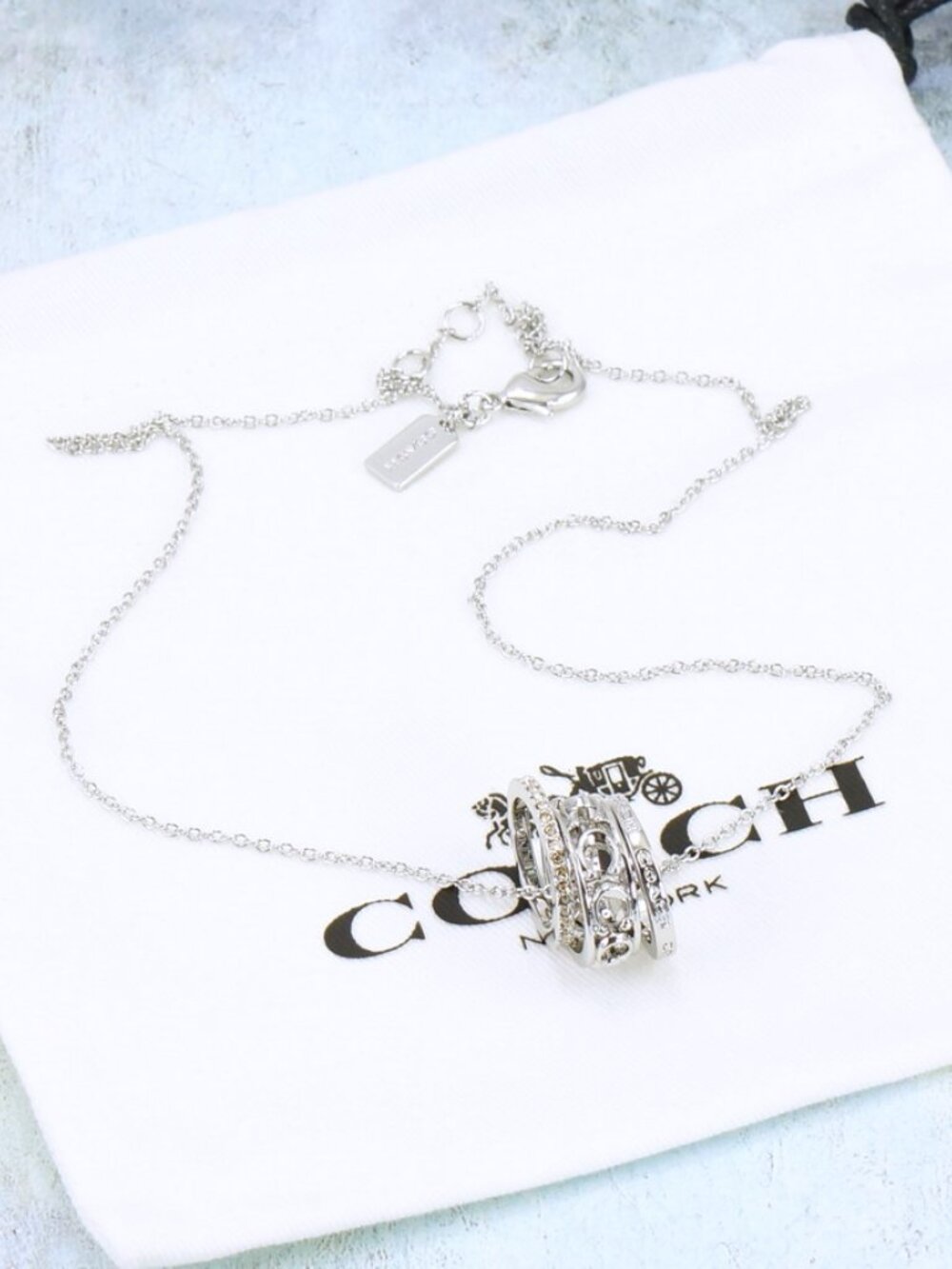 Coach Signature Open Works Rondell Ring Necklace Silver Tone - Picture 4 of 6